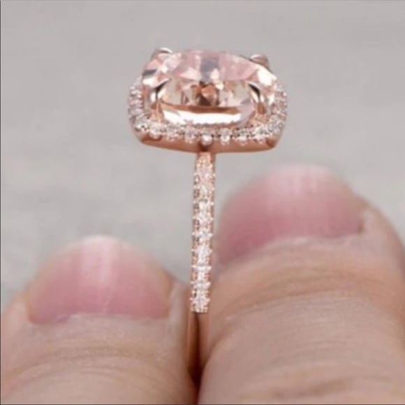 Morganite Pink CZ Diamond Wedding Band Ring - Picture 2 of 4